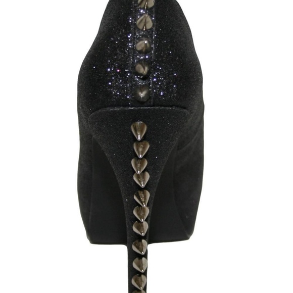 Too Fast Black Glitter Spike Heel Rockabilly Pinup - Picture 3 of 3